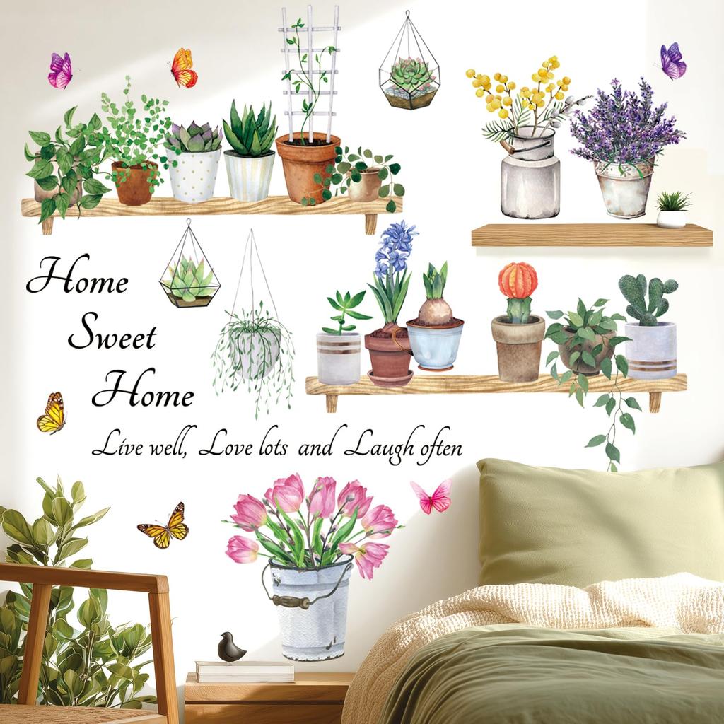 DECOWALL Flower Pot Wall Sticker Decor Potted Plant Kindergarten Nursery Kids Room DIY Baseboard Entrance Hallway Nordic Stylish Wall Transfer Sticker