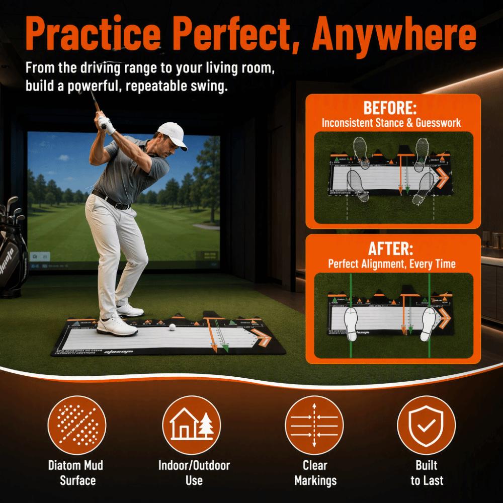 Black‑white Main Body Golf Training Mat 30 × 67 cm Golf Swing Mat Home Golf Training