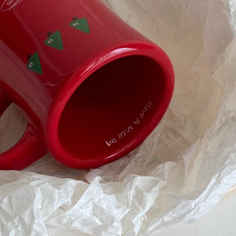 Positive Red New Year'S Tree Graffiti Waist Niche Cartoon Ceramic Water Cup Coffee Cup Souvenir