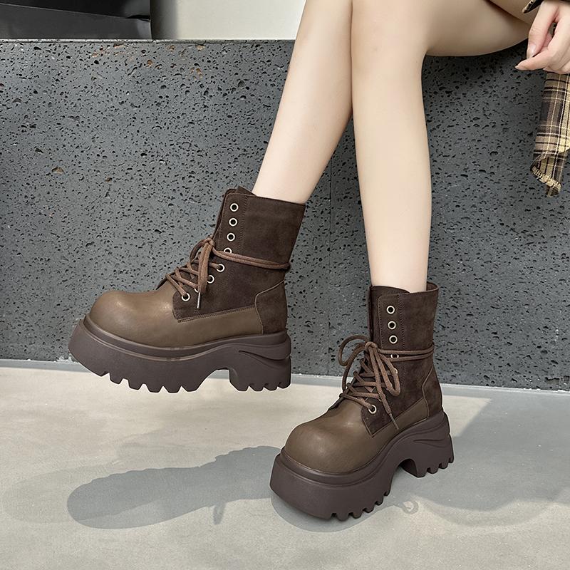 Fashion Women's Ankle Boots  2025 New Thick-soled Casual Boots Women Boots Large-Size Round-Toe Motorcycle Boots female