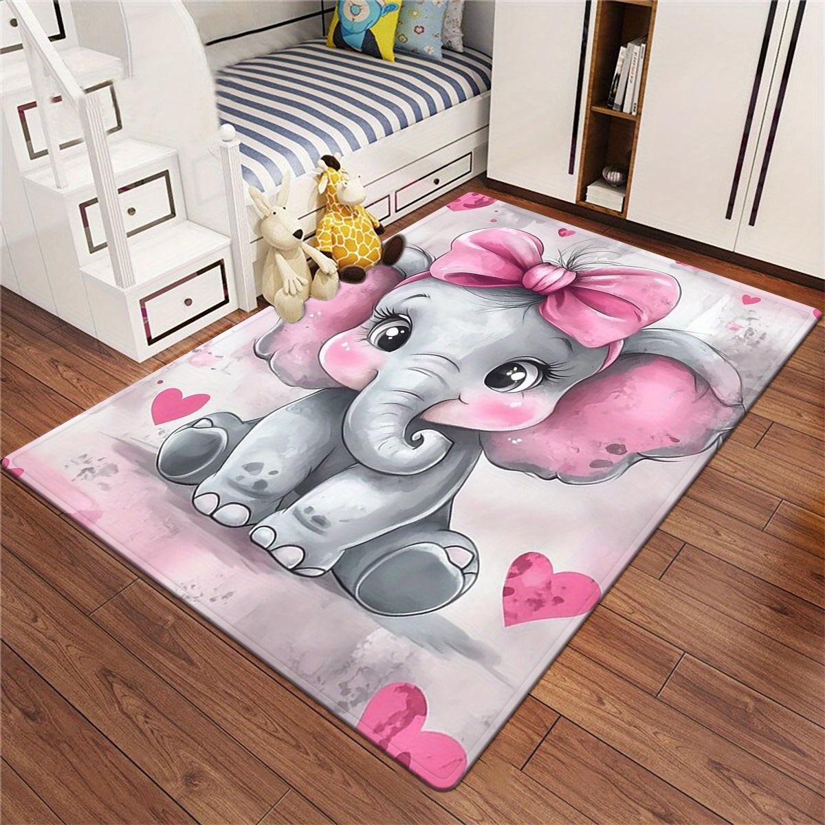 

800g/m² Elephant with Bow HD Printed Carpet, Kitchen Rugs, Yoga Mat, Non-Slip Bathroom Mats, Absorbent Washable Polyester Rug for Bathroom, 80x120cm