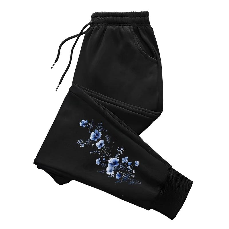 Women's Flower Print Sweatpants Home Outdoor Casual Sporty Versatile Jogger Pants Urban Fashion Loose Trousers