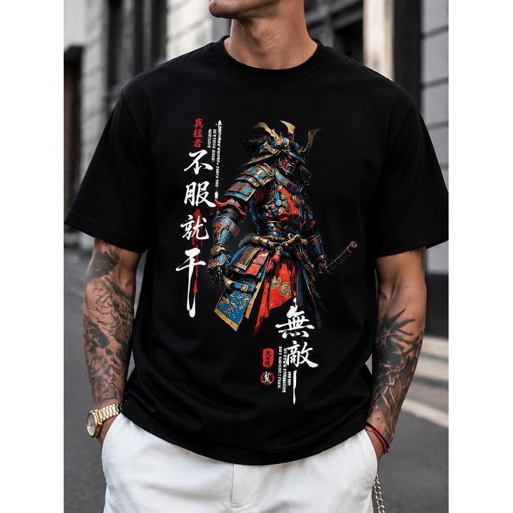 Men's Samurai Warrior Graphic T-Shirt Short Sleeve Crew Neck Soft Cotton Japanese Anime Streetwear Top For Casual Daily Wear