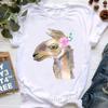 Kawaii Alpaca With Flowers And Coffee Print T Shirt Girls Summer Short Sleeve Tshirt Femme Fashion Tops Tee Shirt Female