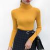 Women's Autumn Winter High Neck Slim-Fit Knit Base Layer Top In Apricot and White One Size