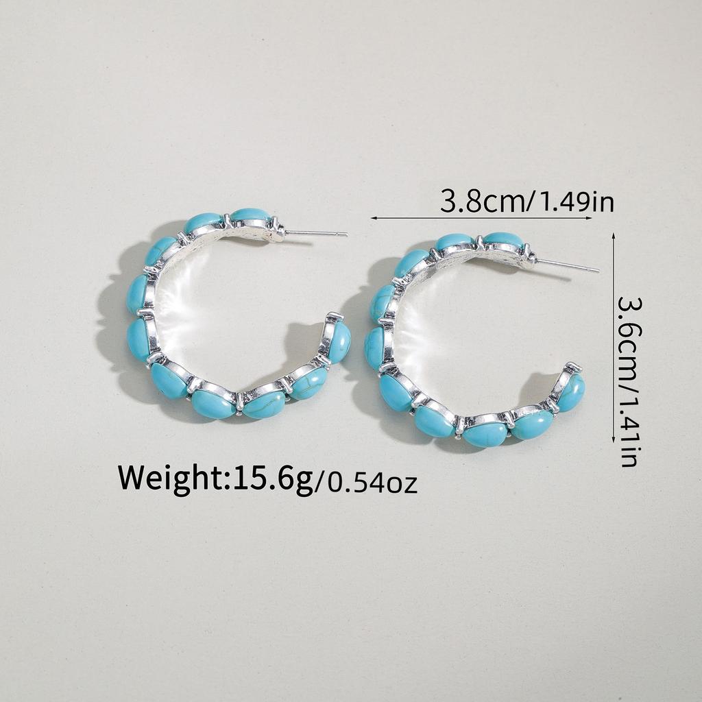 Bohemian Style Turquoise Bead Ring Earrings for Women, Versatile for Daily Wear
