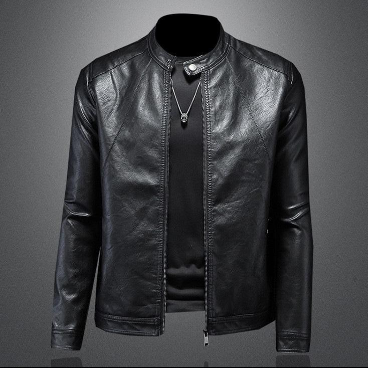 2025 Vår/Höst Herrmode Ståkrage Läderjacka - Ungdom Casual Ytterkläder