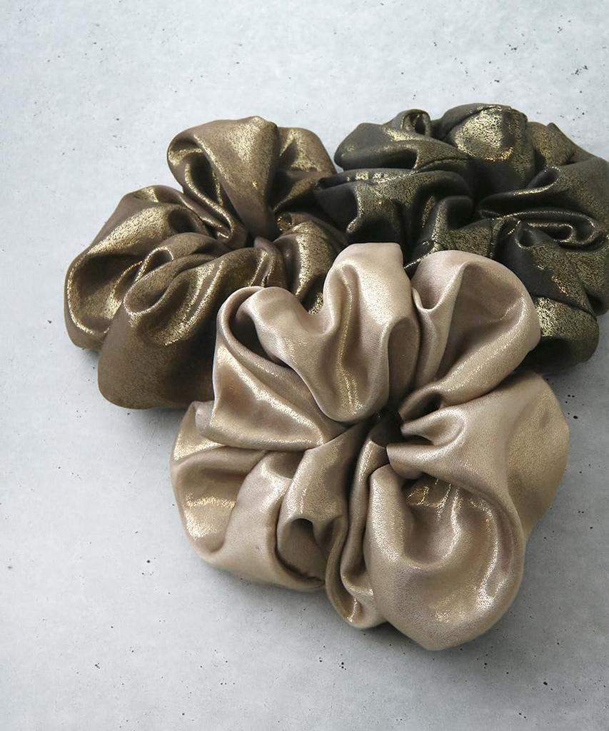 VINGTAINE Metallic Scrunchie Hair Accessory for Gorgeous and Elegant for Updos, Adults, Women's HS-224-BLACK