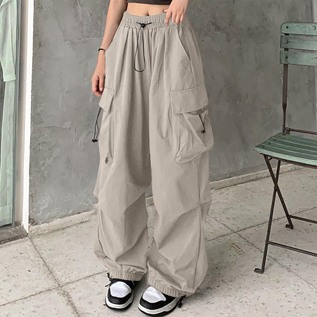 Women's Wide-Leg Athletic Pants with Multiple Pockets, Drawstring and Tapered Ankles