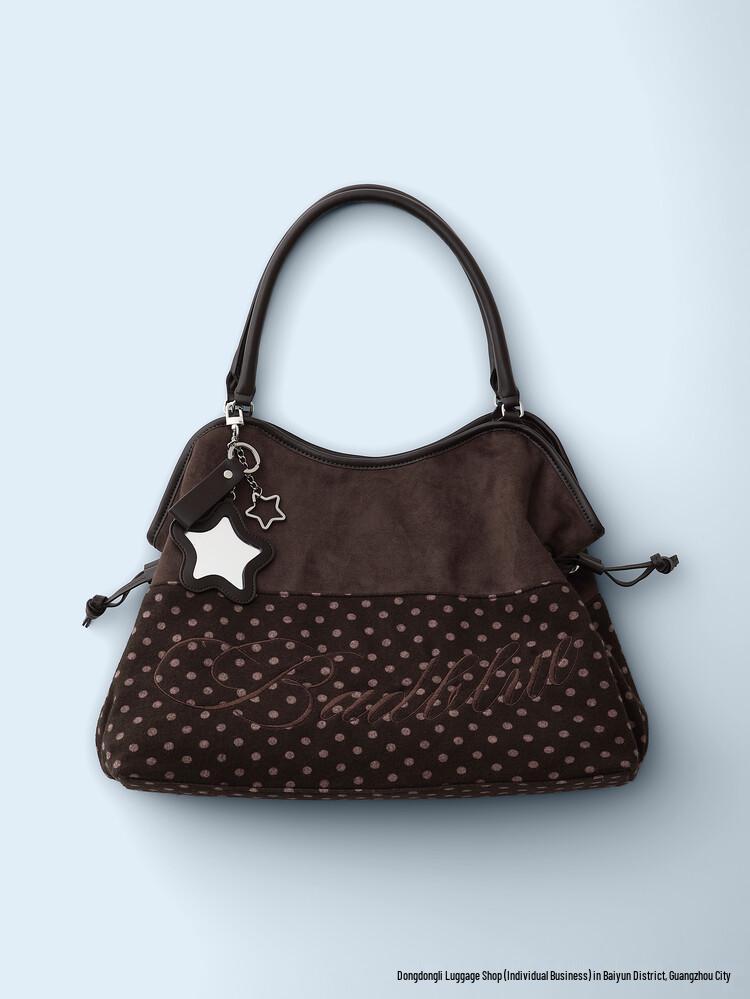 Borsa Tote Leopardata Blu a Pois Coreana - Borsa a Spalla Versatile Retrò