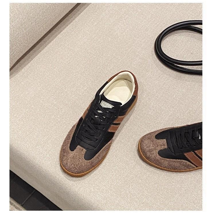 Vintage Maillard brown lace-up versatile platform German training shoes women's round head contrasting color casual sports shoes low-top board shoes