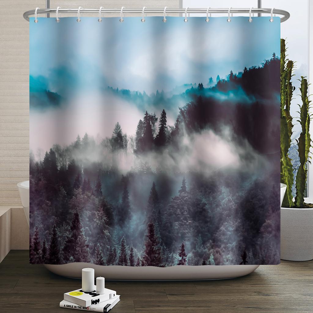 Natural Scenery Forest Shower Curtain Summer Jungle Tree Sunlight Landscape Bathroom Curtain Home Decor Waterproof Bath Curtain