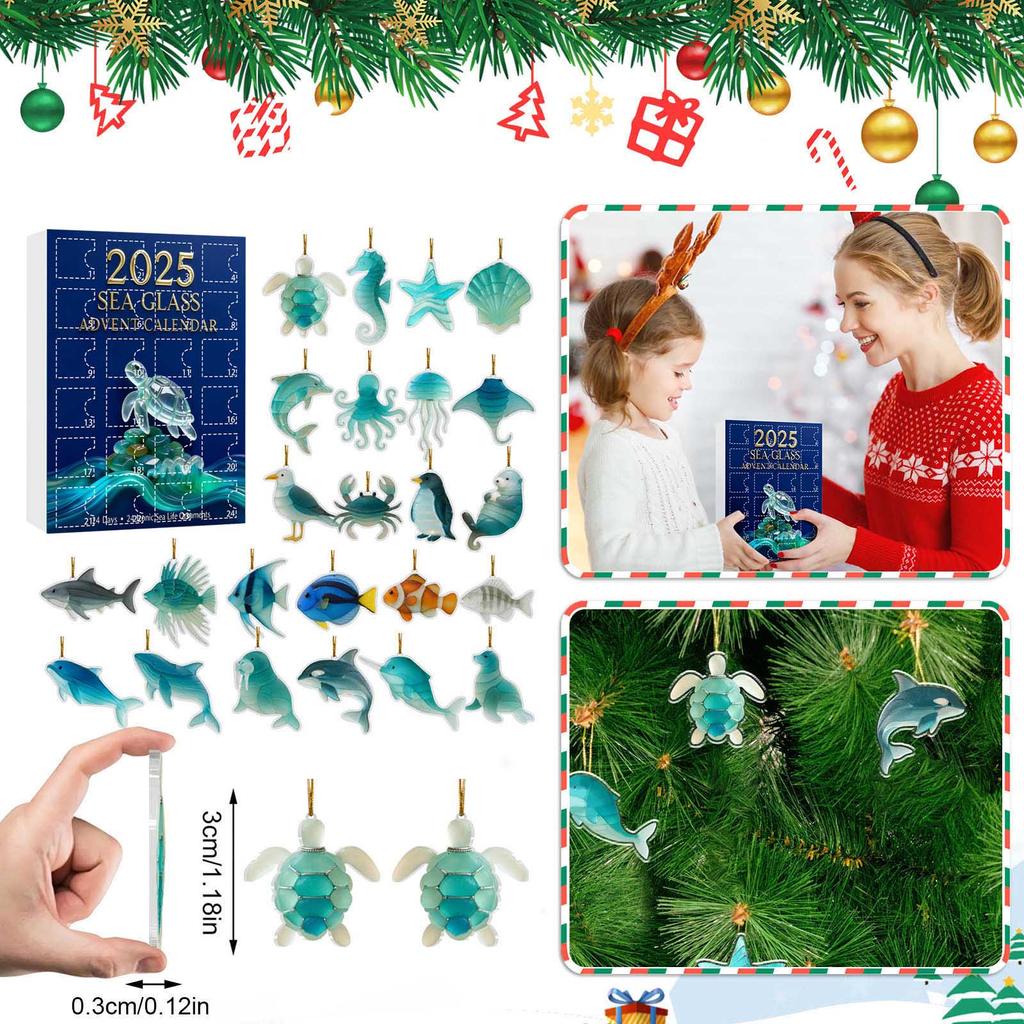 2025 Advent Calendar, 24 Days Christmas Advent Countdown Calendar With 24 Pcs Ornaments, Chill Daily Surprises, 2D Acrylic Ornaments Christmas Decor