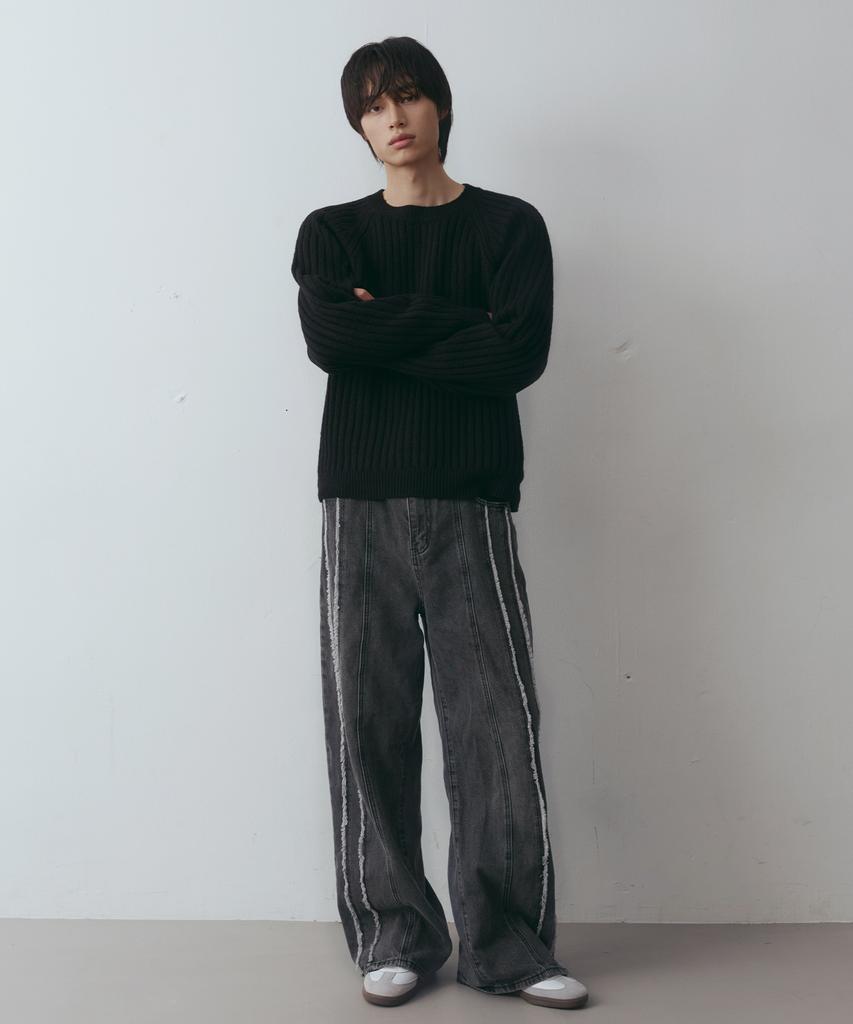 NODU Ribbed Raglan Diagonal Knit [Black]