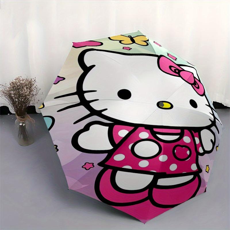 Hello Kitty & Butterfly Automatic Folding Cartoon Umbrella - 3 Folding Design, Vivid Cartoon Pattern, Suitable for Outdoor Activities, A Gift for Fans