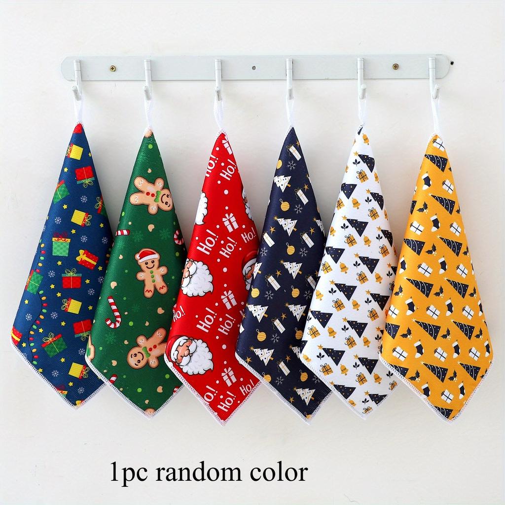 Christmas Cartoon Dish Towels Set, 1/3/6-Pcs - Polyester Knit Fabric Low Lint Kitchen Towels with Santa and Holiday Theme