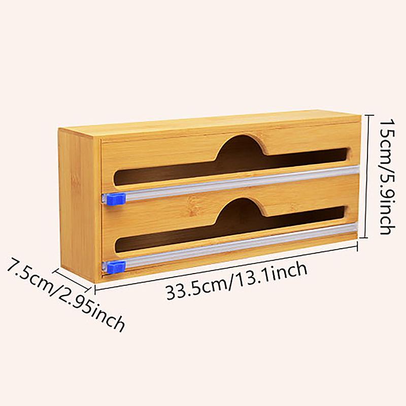 Bamboo Kitchen Drawer Organizer Aluminum Foil Plastic Wrap Dispenser With Slide Cutter Ziplock Bag Food Storage Organizer