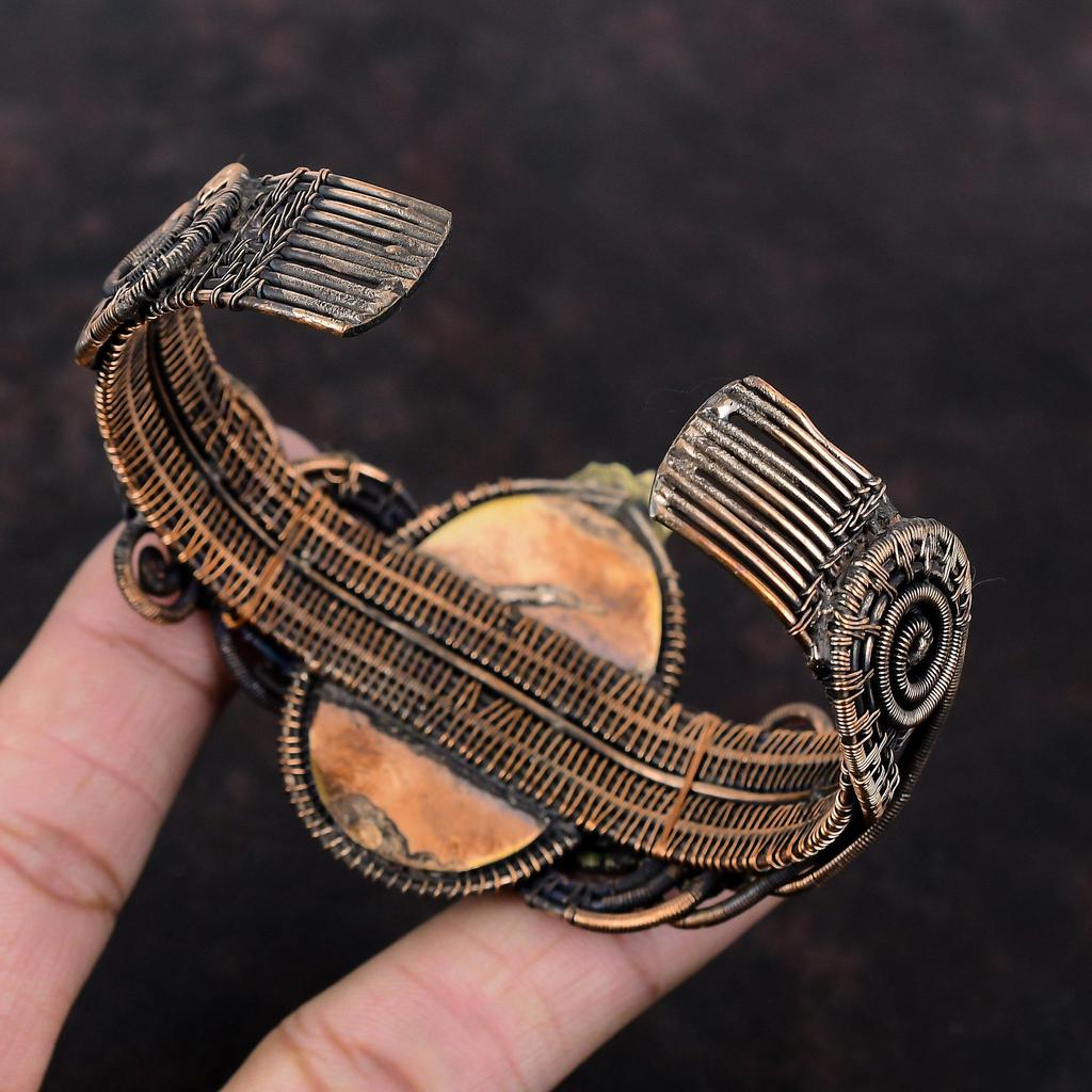 Labradorite Gemstone Cuff Bracelet Adjustable Bangle Copper Wire Wrapped Cuff Bracelet Flower Bangle Designer Copper Jewelry Handmade Bangle