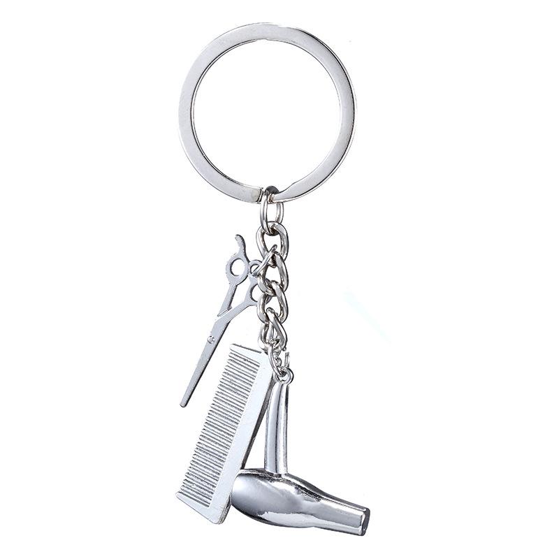 

Alloy Hairdressing Scissors & Hairdryer Comb Car Keychain Pendant серебряный