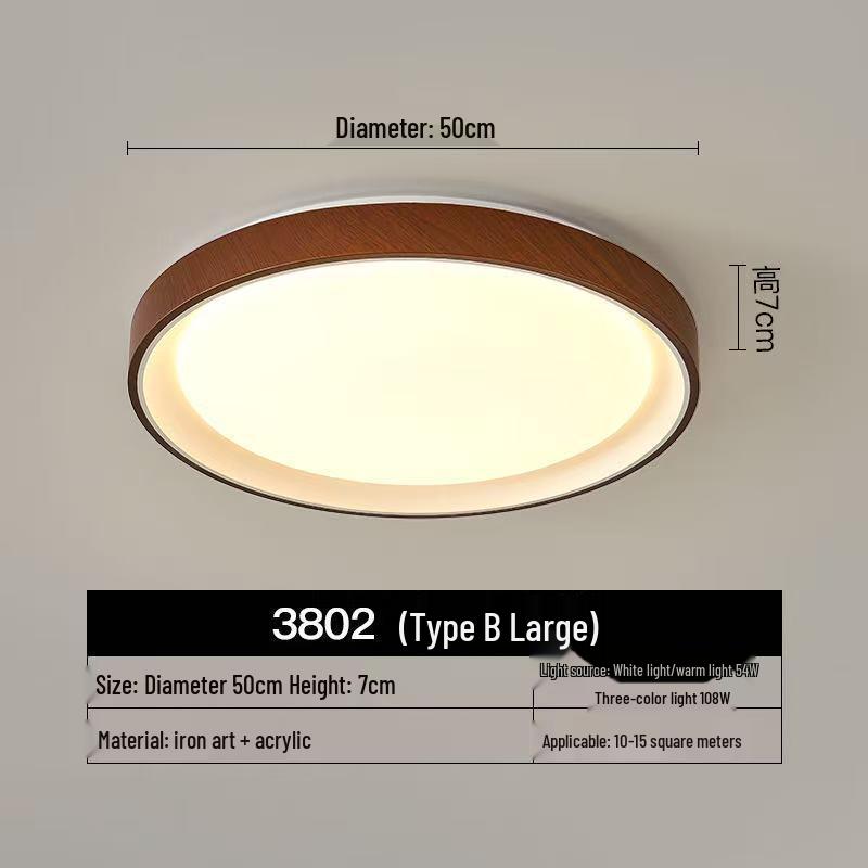 Mid-Century Ultra-Thin Walnut Grain Ceiling Light for Living Room & Bedroom