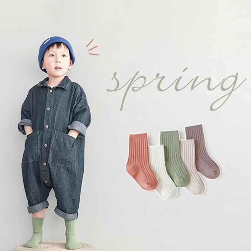 5 perechi de ciorapi sport din bumbac de primăvară, toamnă, în stil coreean, drăguți, în dungi, albi, înalți, șosete lungi pentru bebeluși, băieți, fete, accesorii