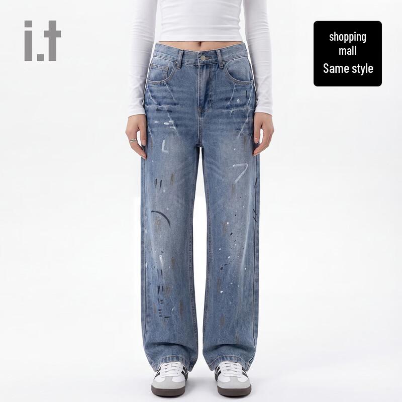 CHOCOOLATE i.t Unisex Distressed Splash Ink Straight-Leg Jeans 30