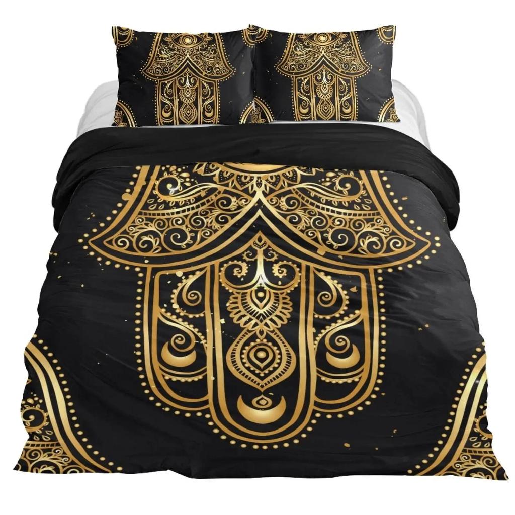 Luxury New 3D Print Hamsa Hand Bedding Set Boho Mandala Duvet Cover Set Black Gold Bohemia Bed Set Fatima Hand Bed Quilt Cover