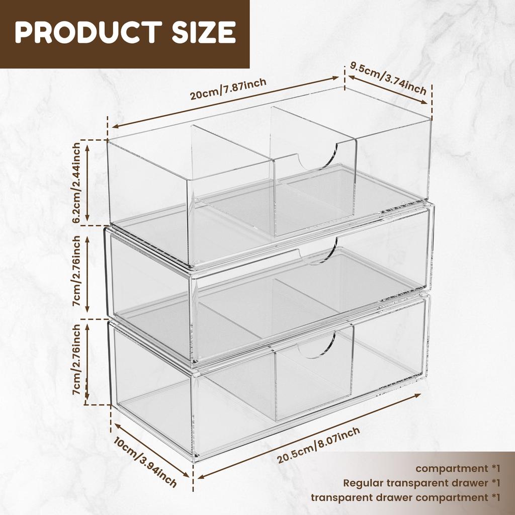 1/3-Tier Transparent Storage Box Desktop Drawer Makeup Organizer Multipurpose Jewelry Cosmetic Display Holder for Home Bedroom