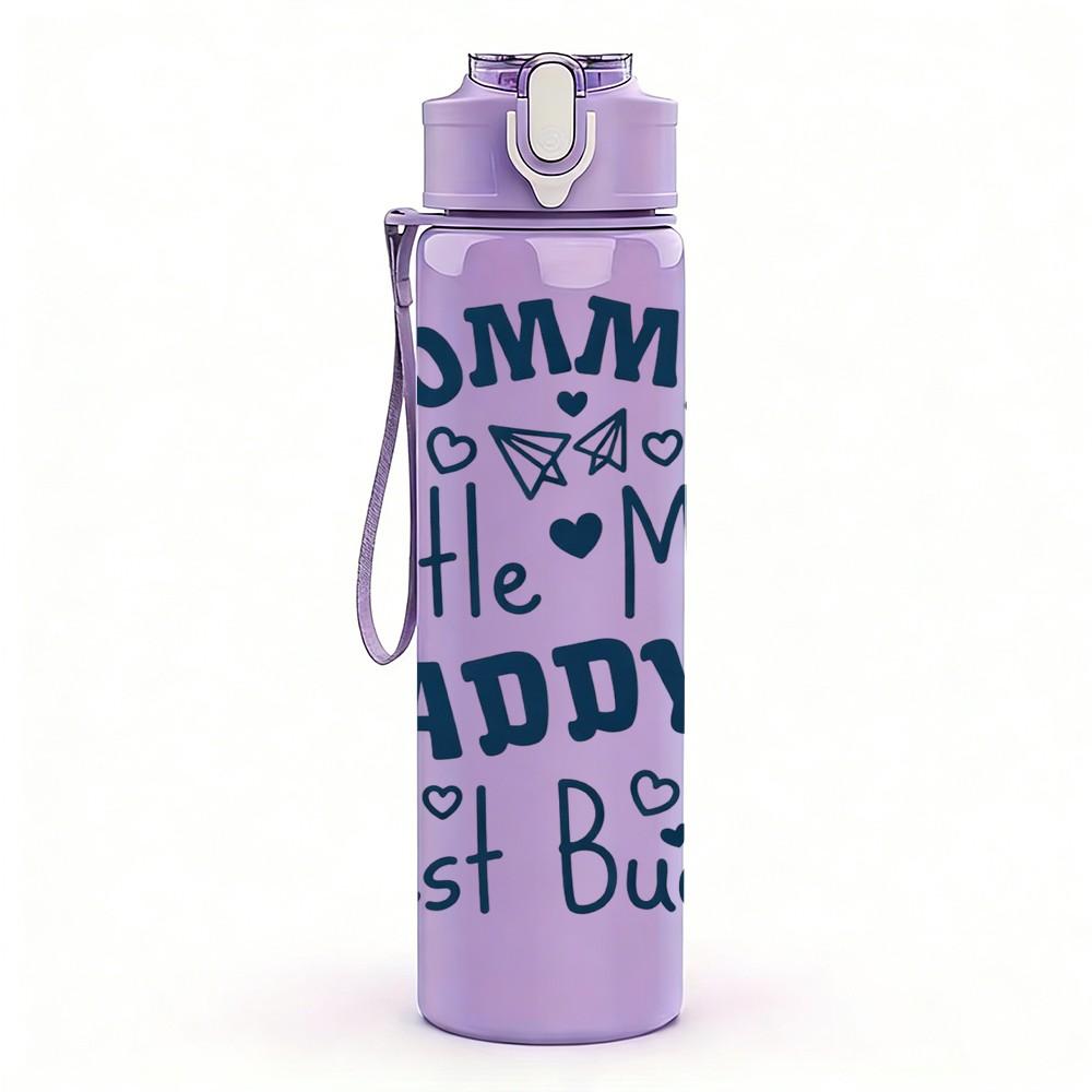 1PC Mommy's Little Man Daddy's Baby Print 750ml Color Plastic Sports Water Bottle Leakproof Flip Straw Lid Suitable for Sports Office Home Use
