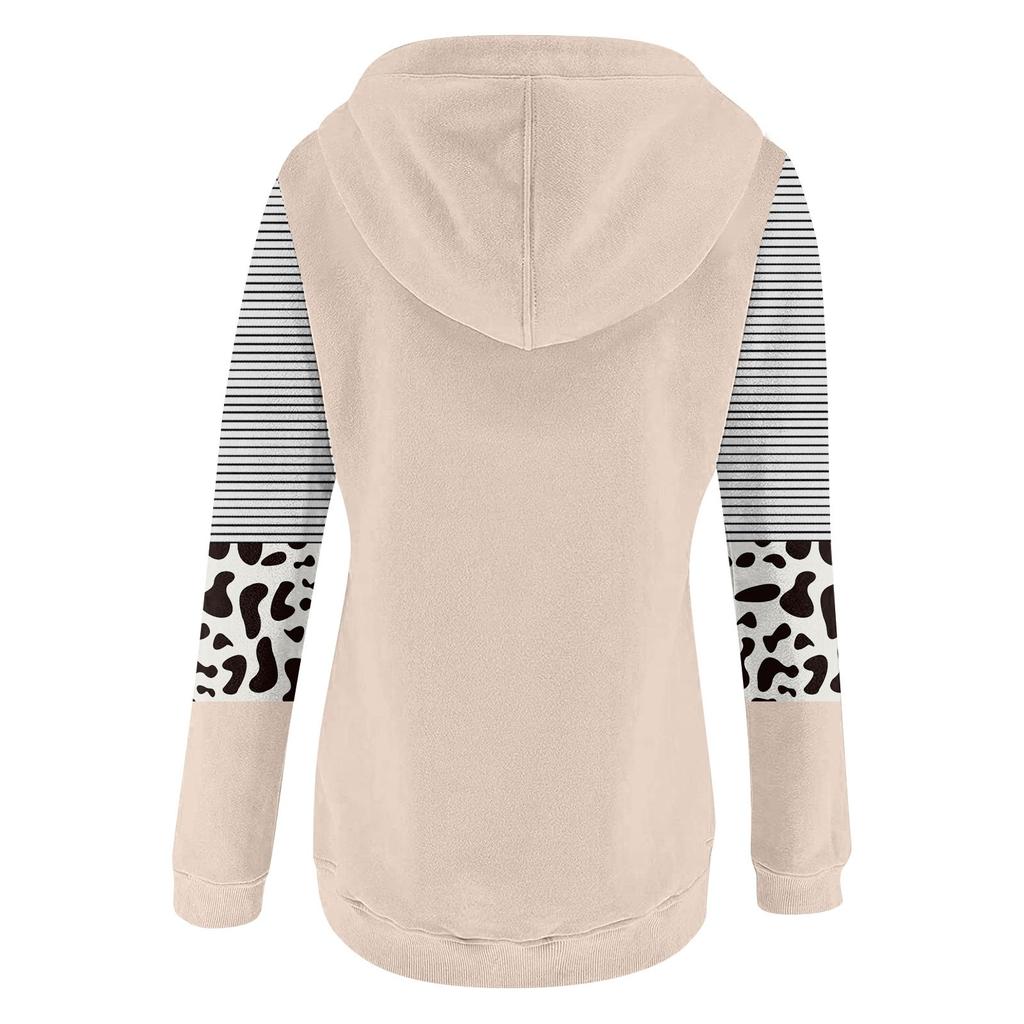 Women's Casual Fashion 2022 Cows Stripes Print Long Sleeve Pullover Hooded Top