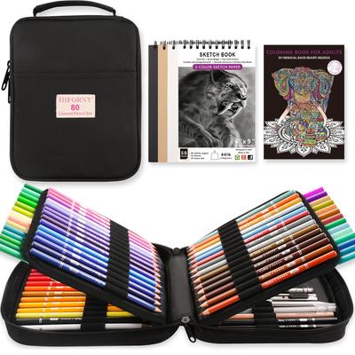 HIFORNY 80 Colored Pencil Set for 72 Includes 3 Color Mechanical and Colorless Blender Adults, Colors, Sketchbooks, 0.5mm Pencils,