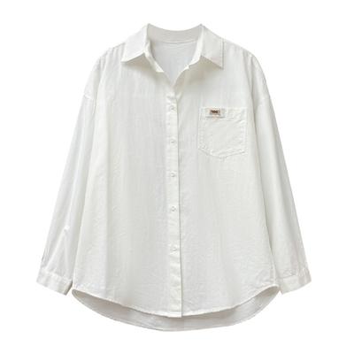 Gekämmtes Baumwoll-Weißes Hemd für Damen Langärmelig Frühling Kleidung Design Schickes Oberteil Reine Baumwolle Hochwertiges Hemd