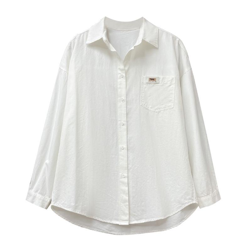 

Белая рубашка из гребенного хлопка для женщин, с длинным рукавом, весенняя одежда, дизайнерский шикарный топ, рубашка из чистого хлопка высокого класса XXL