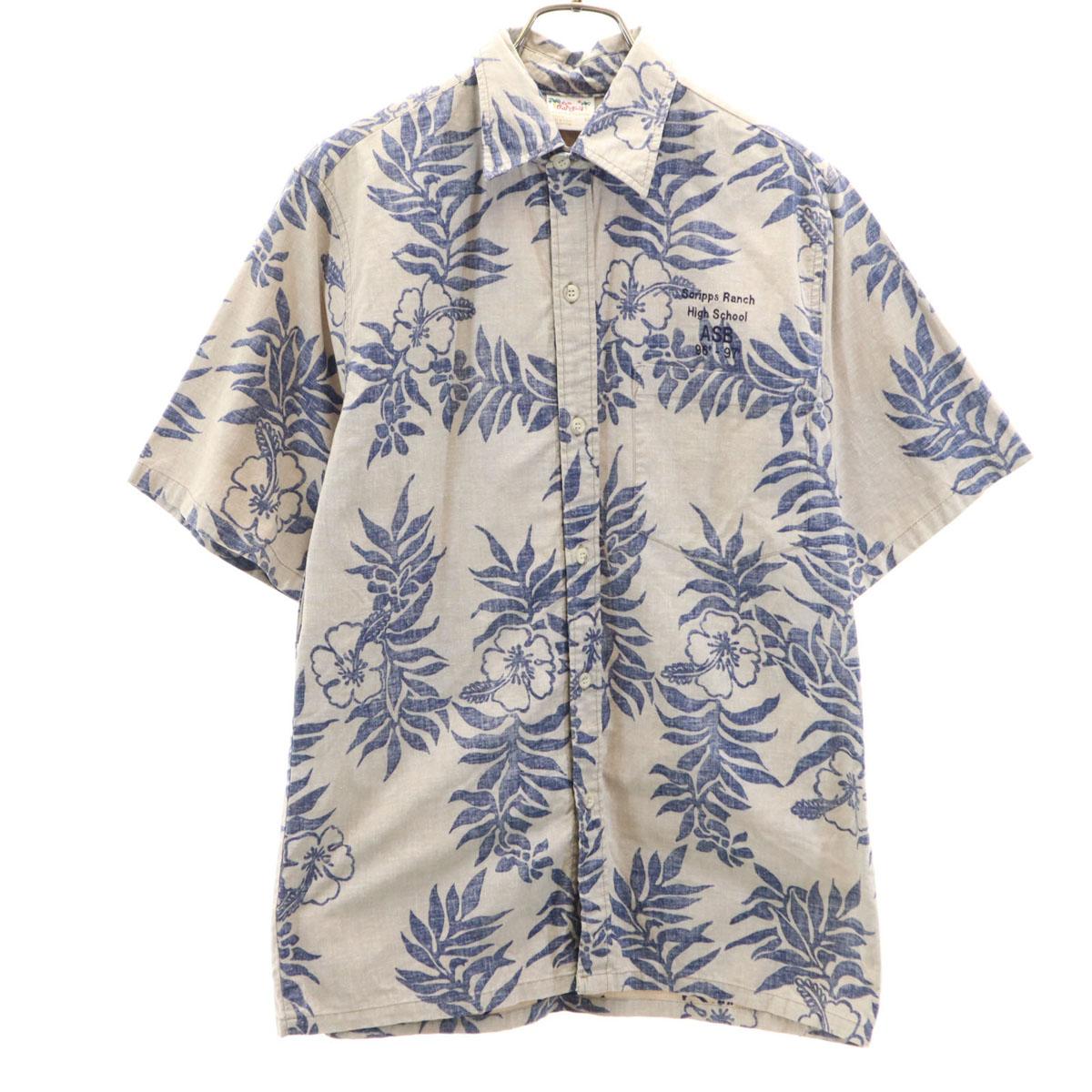 

GO BAREFOOT 90-х годов Сделано в США Старый гавайский узор Рубашка Алоха с коротким рукавом Мужская Б/у