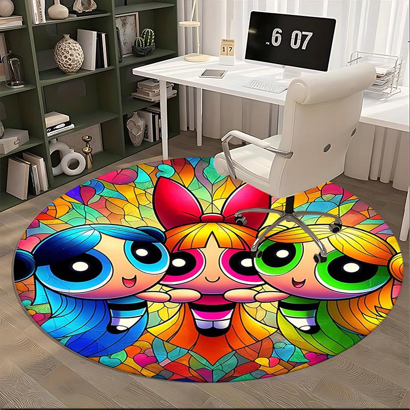 Powerpuff Girls Chair mat Round Rug-Office carpet, Machine Washable, Non-slip, Suitable for Living Rooms, Bedrooms