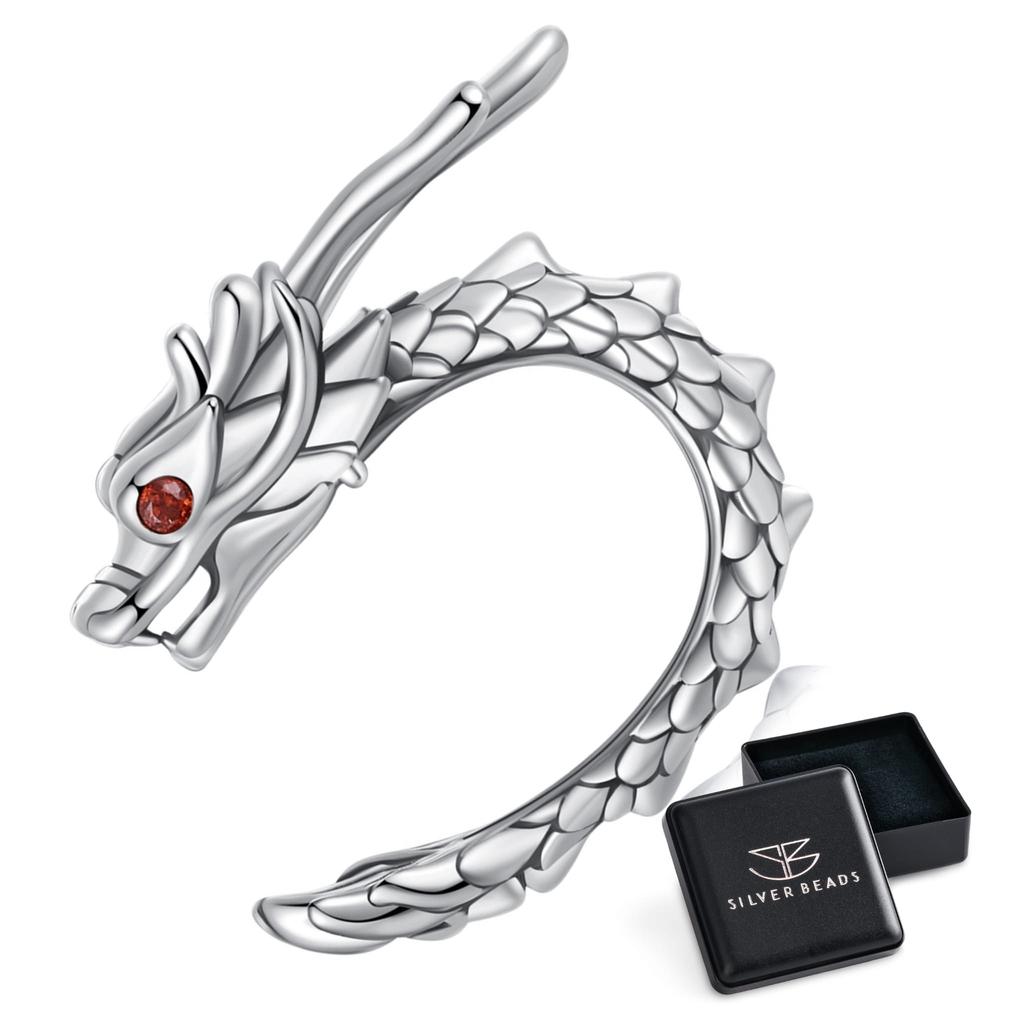 Silver dragon ear cuff with red eyes earring 925 silver