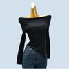 Pure Desire off-Shoulder Collar Six Fleece off-Shoulder Spring Knitted Base Slim Fit Slimming Design Sense Long Sleeve Soft Glutinous Inner Wear Women