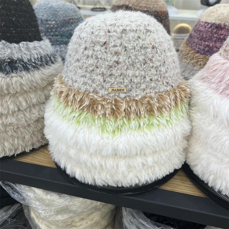 Plush Knitted New Autumn and Winter Striped Thickened Fisherman's Hat Children's Ear Protection Cold Personalized Bucket Hat Tide