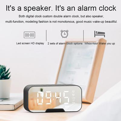Digital Alarm Clock FM Radio Wireless Bluetooth Mirror LED With Speaker Portable
