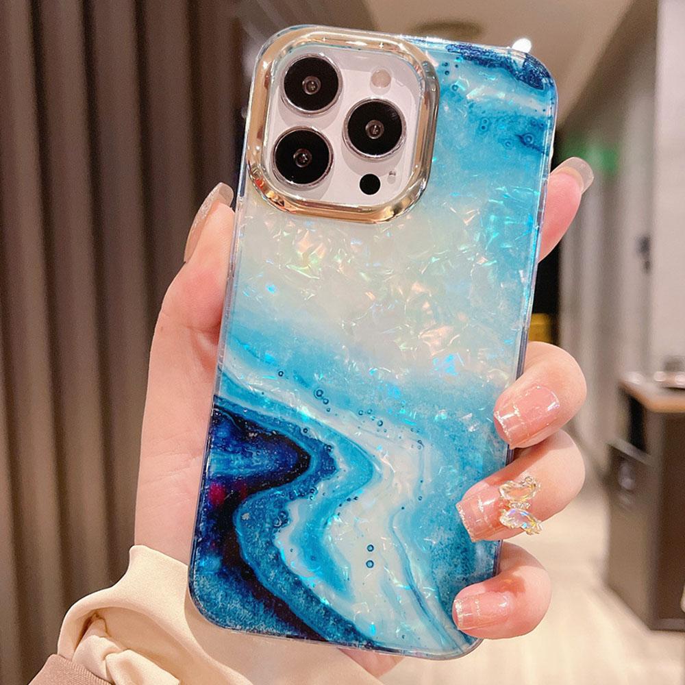 

For iPhone 15 Pro Case IMD Marble Shell Pattern TPU+PC Phone Cover F