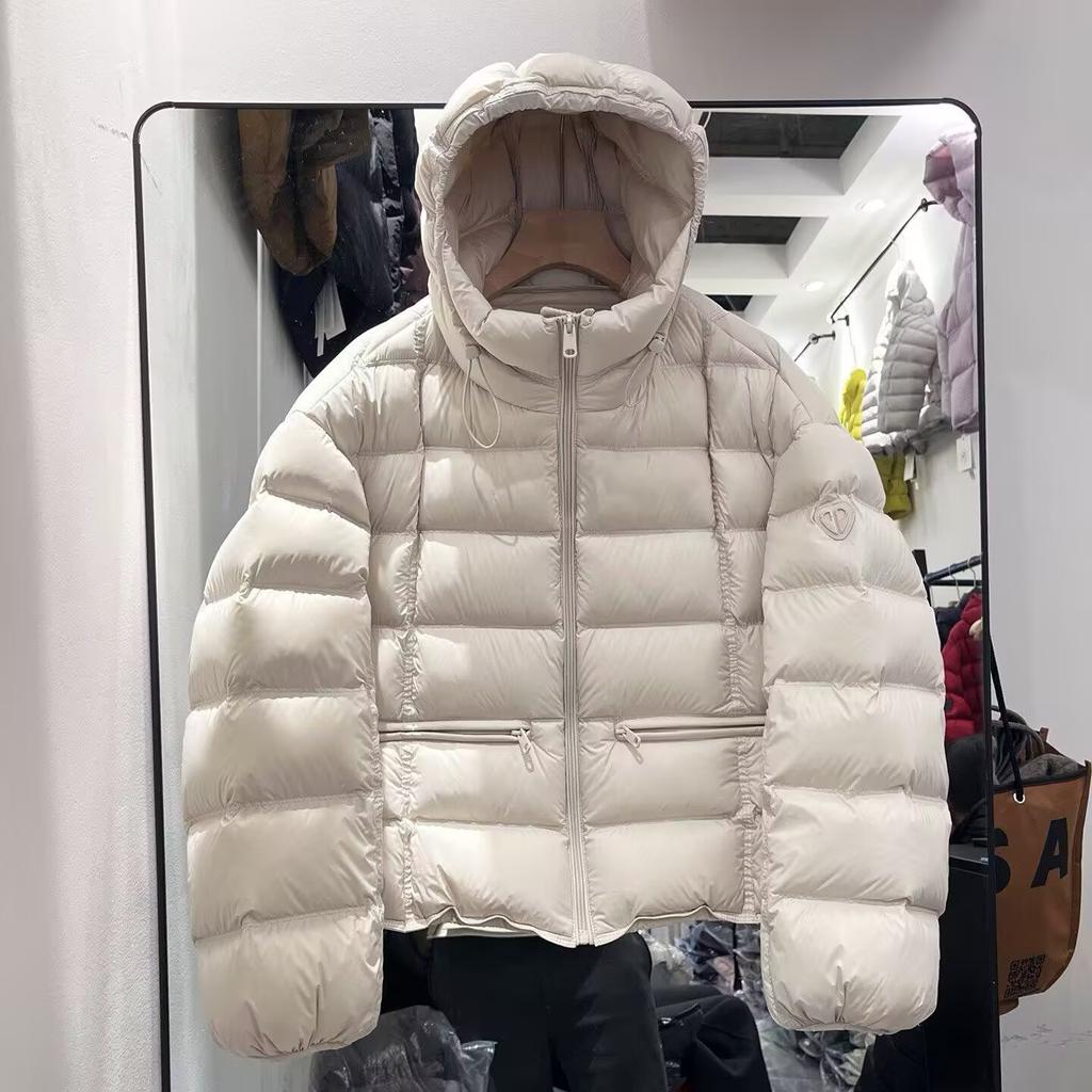 Small scissors European ribs stand-up collar down jacket women's winter new loose white duck down hooded warm jacket