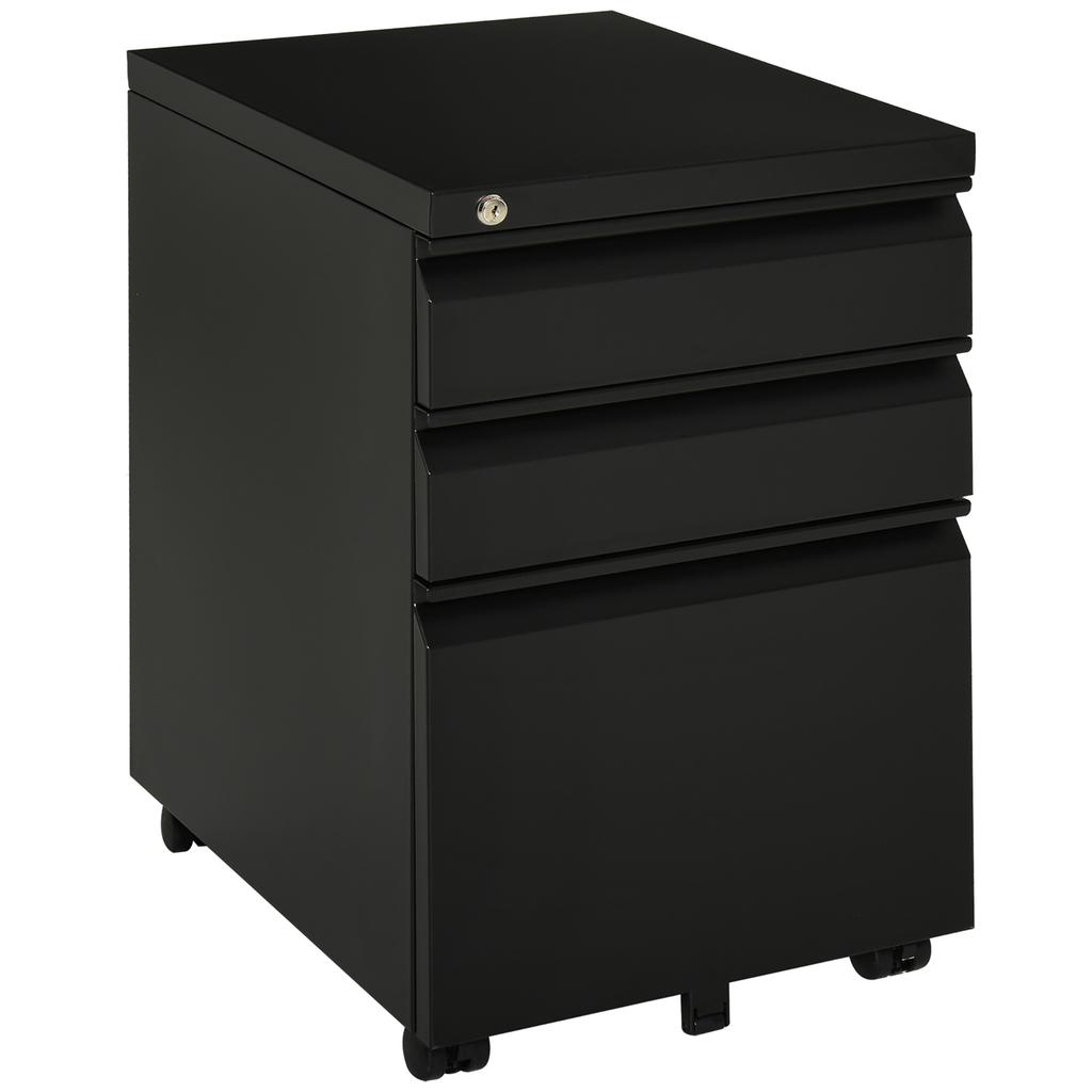 3 Drawer Filling Cabinet, Mobile Metal File Cabinet with Anti-tilt Design for Letter, A4, Legal Size, Black