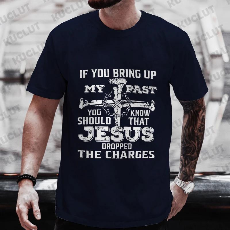 Jesus Dropped The Charges Print Men's T-shirt Funny Graphic Tops Short Sleeve Tee Summer Short Sleeve Tees Oversized Streetwear