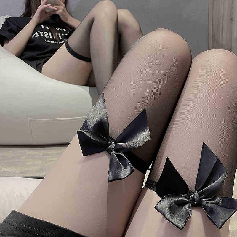 Women's Lace Trim Over-the-Knee Black Stockings with Butterfly Design