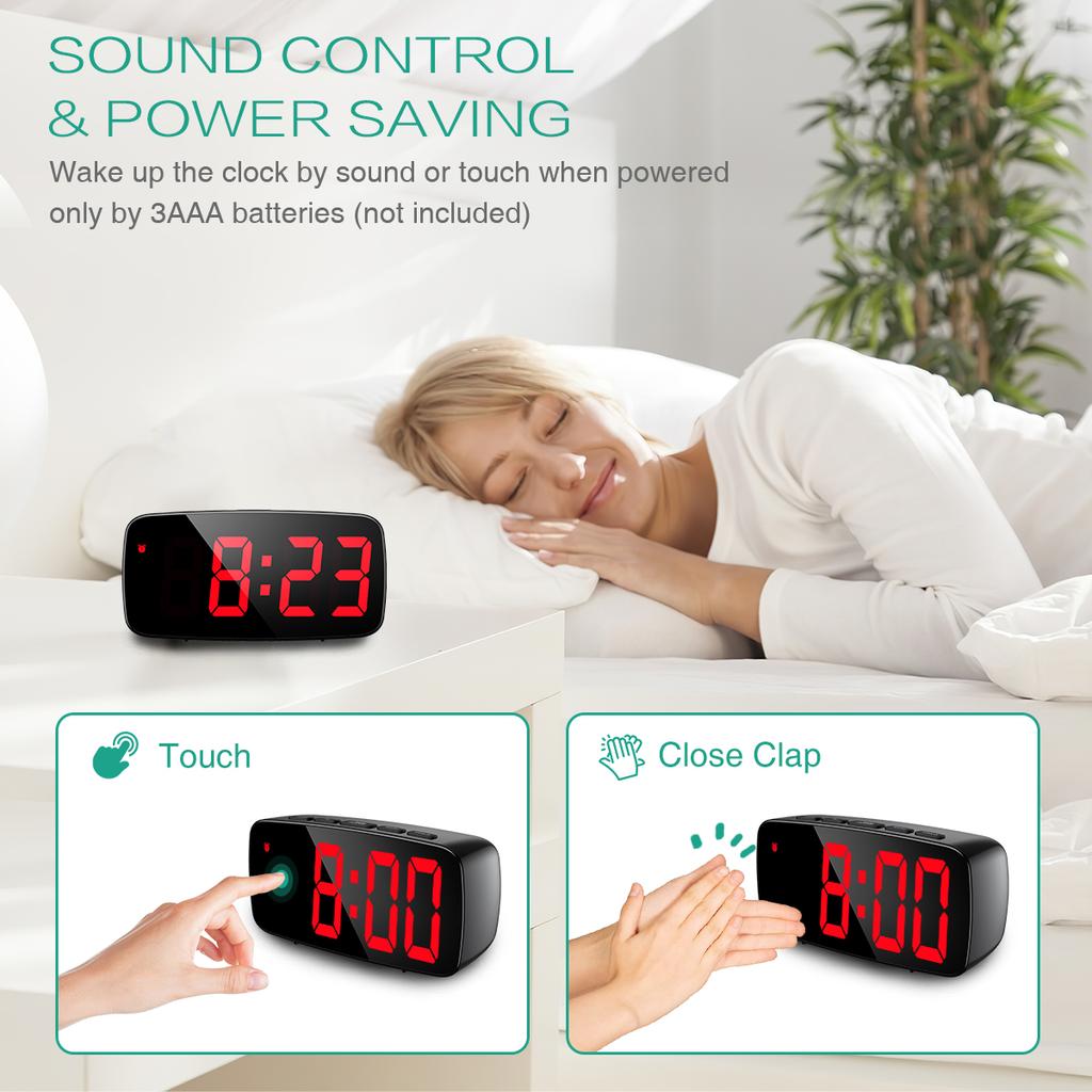 ORIA Wecker Digital LED Uhr Sprachsteuerung Snooze-Zeit Temperaturanzeige Nachtmodus Wecker Schreibtischuhren