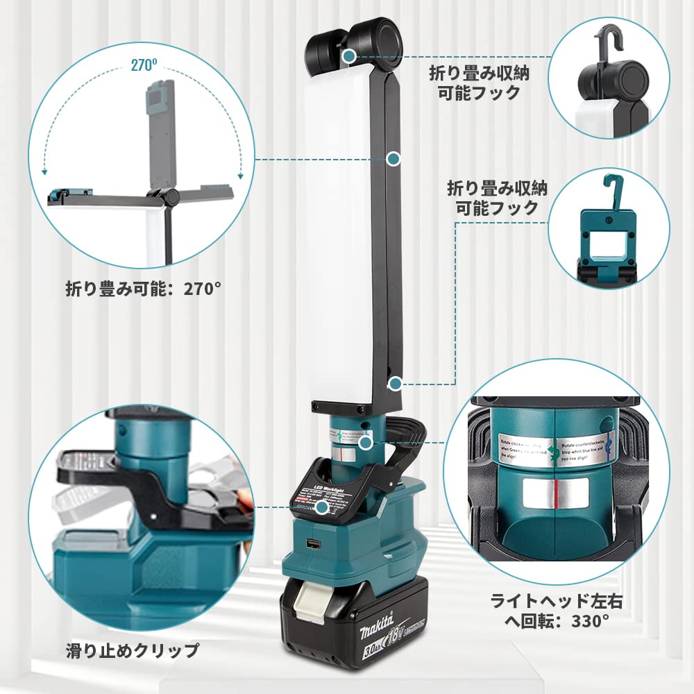 Orginer Rechargeable LED Work Compatible with Makita 18V High Rotating Light Ideal for Outdoor Nighttime Car Disaster Power and Earthquakes Sold Main