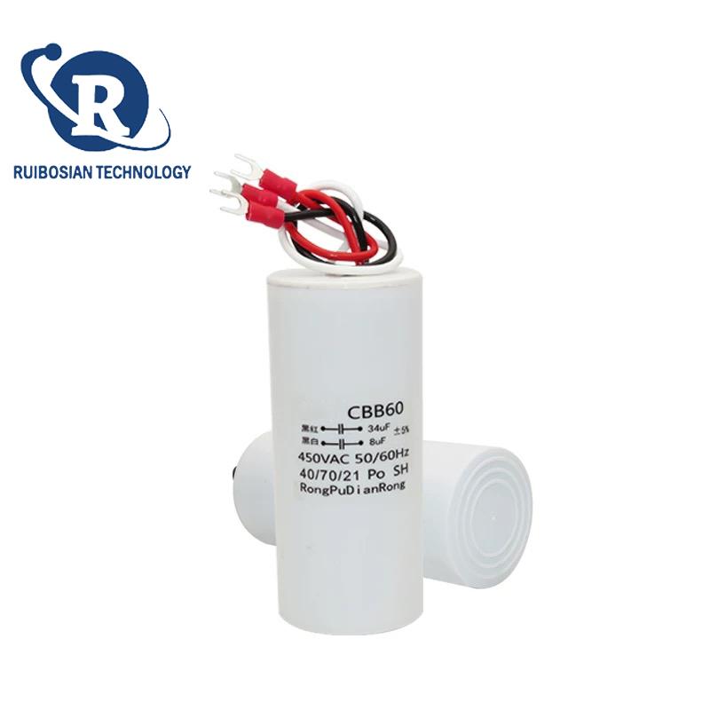 CBB60 34UF+8UF three wire dual capacitor 450V electric hoist lifting pole motor crane starting capacitor
