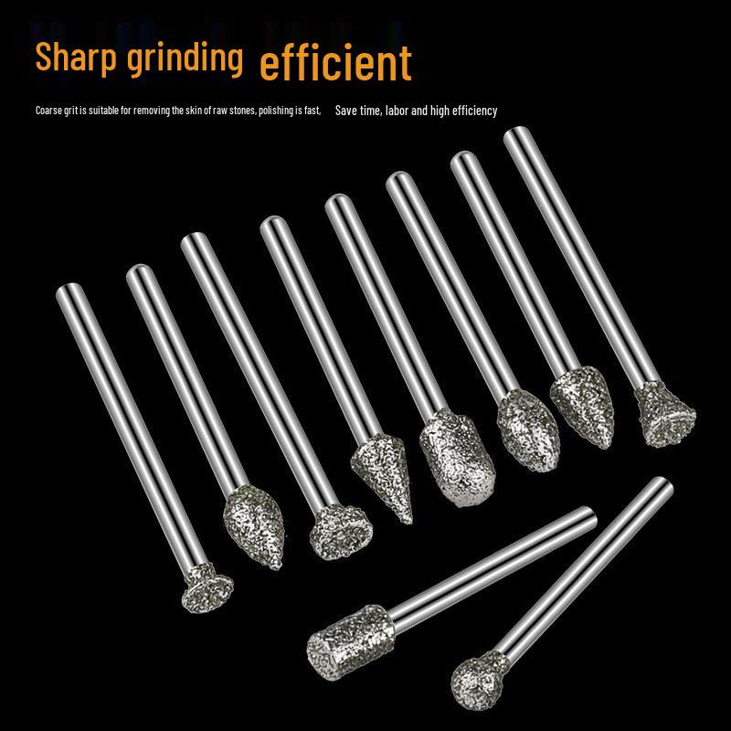 Coarse Grit Diamond Grinding Heads, 46 Mesh, 3mm Shank, 20 Pieces for Jade and Emerald Polishing