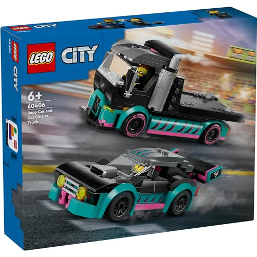 LEGO City Race Car and Transporter Toy Birthday Present Block Educational Boys Girls Children 6 Years Old 7 Years Old 8 Years Old 9 Years Old Vehicle