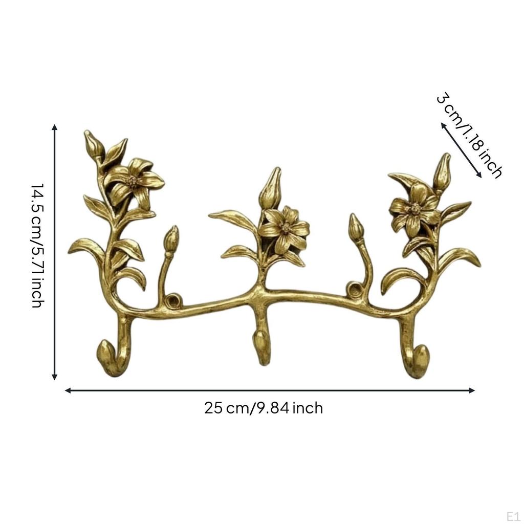 Gancio Fiorito Portaoggetti Dorato Porta Ramo Dorato Appendiabiti da Parete Ornato con Ganci per Ingresso, Dressing